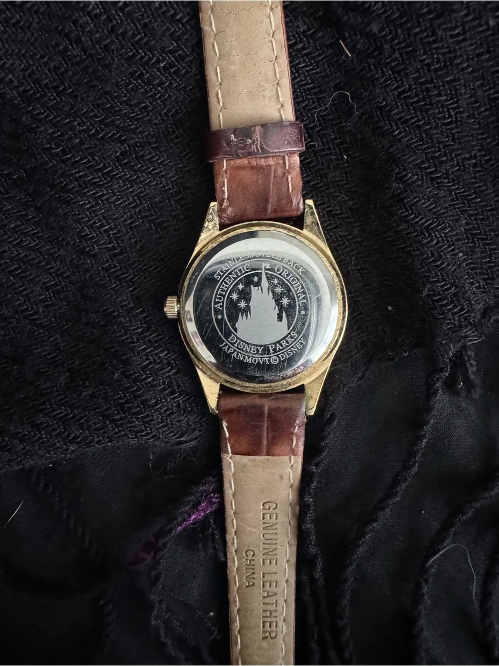 Disney Minnie Mouse Gold and Brown Leather Strap Watch